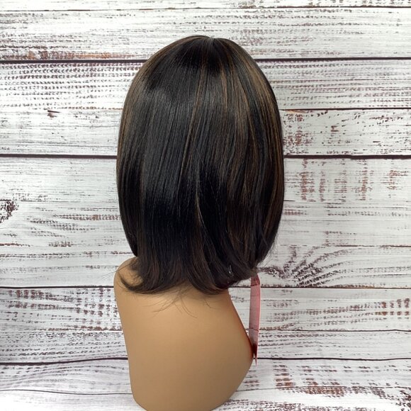 Rita Short Bob Wig F1B/30 Black & Brown w/ Bang Classic Cap Adjustable Synthetic - Picture 3 of 7